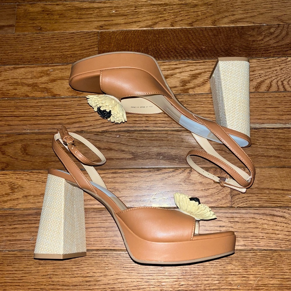 Dolce Vita Paulos Platform Sandals Saddle Stella Tan Women’s 10 Floral Accent - Picture 5 of 11